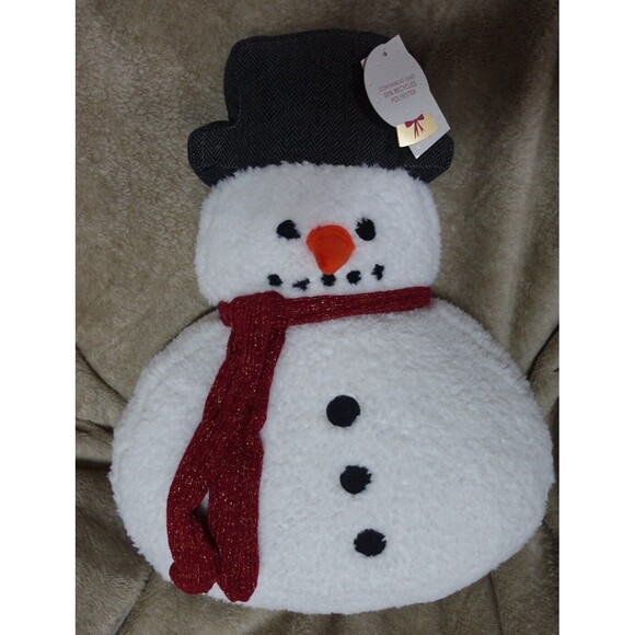Isaac Mizrahi Sherpa Snowman Shaped Pillow 14x22 Holiday Winter Christmas NEW - Picture 2 of 10